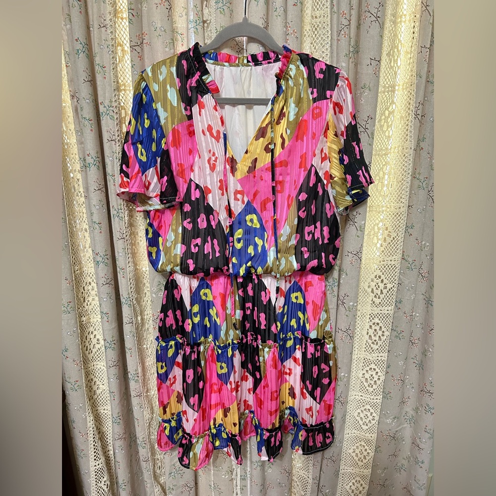 Colorful Abstract Print Tiered Dress XL Bold Statement EUC